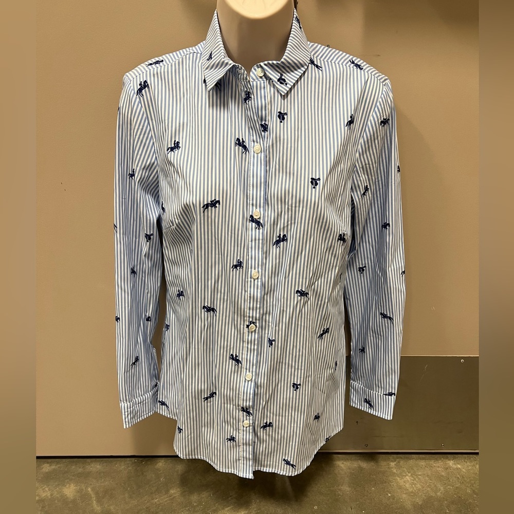J.McLaughlin LS blue & white striped equestian button down - NWT